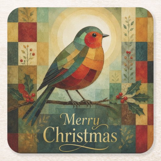 Kerst Mosaic Robin Vogel Hulst Bes  Kartonnen Onderzetters (Voorkant)