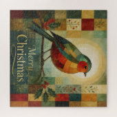 Kerst Mosaic Roodborst Vogel Hulst Bes Legpuzzel (Horizontaal)