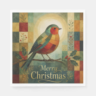 Kerst Mosaic Roodborst Vogel Hulst Bes Servet