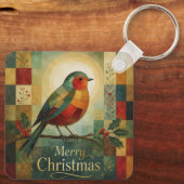 Kerst Mosaic Roodborst Vogel Hulst Bes Sleutelhanger (Achterkant)