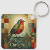 Kerst Mosaic Roodborst Vogel Hulst Bes Sleutelhanger (Achterkant)