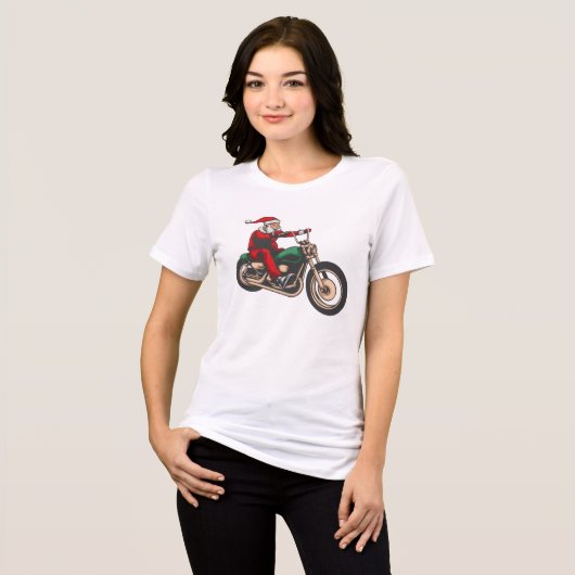Kerst Motorrijder Grafische Kerstman Tri-Blend Shirt (Voorkant volledig)
