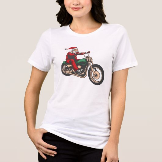Kerst Motorrijder Grafische Kerstman Tri-Blend Shirt (Voorkant)