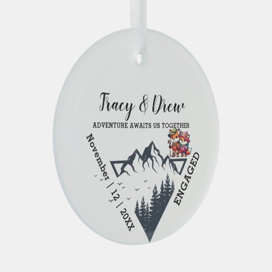 Kerst Mountain Pine Trees paar verloofd zwart Glas Ornament (Voorkant Rechts)