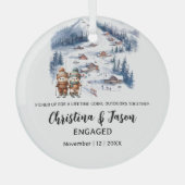 Kerst Mountain Skiën Sneeuwpaar Verloving Glas Ornament (Voorkant)