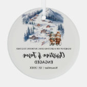 Kerst Mountain Skiën Sneeuwpaar Verloving Glas Ornament (Achterkant)