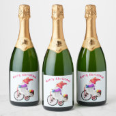 Kerst Mousserende Wijn Label Gnome met fiets Sparkling Wijnetiket (Flessen)