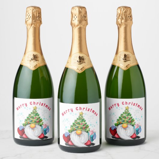 Kerst Mousserende Wijn Label Gnome met geschenken Sparkling Wijnetiket (Flessen)