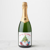 Kerst Mousserende Wijn Label Gnome met geschenken Sparkling Wijnetiket (Voorkant)