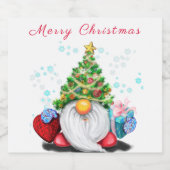 Kerst Mousserende Wijn Label Gnome met Gift Sparkling Wijnetiket (Enkel label)