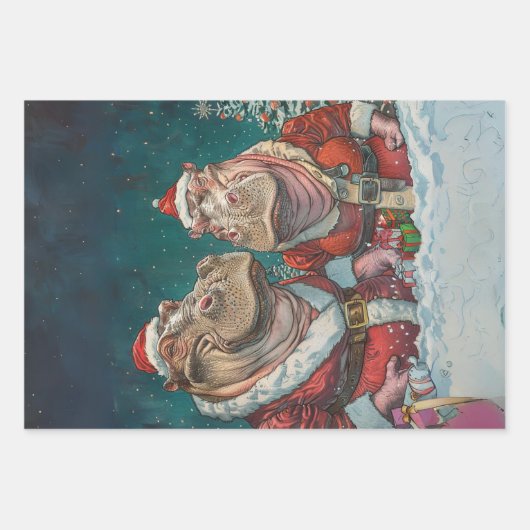 Kerst Mr & Mrs Hippo Decoupage Inpakpapier Vel (Voorkant 3)