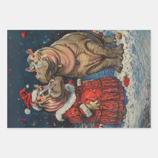 Kerst Mr & Mrs Hippo Decoupage Inpakpapier Vel (Voorkant 2)