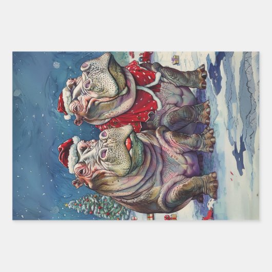 Kerst Mr & Mrs Hippo Decoupage Inpakpapier Vel (Voorkant)