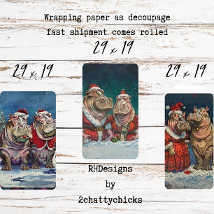 Kerst Mr & Mrs Hippo Decoupage Inpakpapier Vel