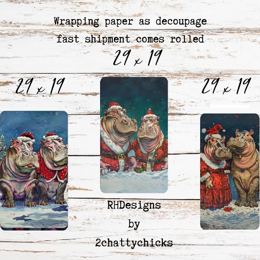 Kerst Mr & Mrs Hippo Decoupage Inpakpapier Vel