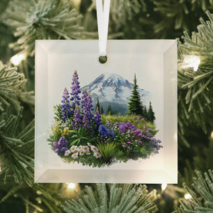 Kerst Mt. Rainier Glass Ornament