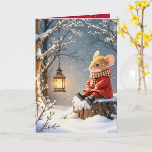 Kerst Muis en Bos Lantaarn In Snowflakes Kaart (Gele Bloem)
