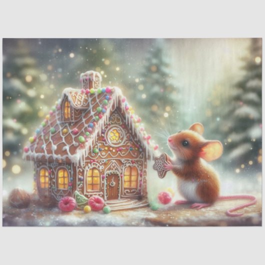 Kerst Muis Gingerbread Cottage Decoupage Tissuepapier (Voorkant)