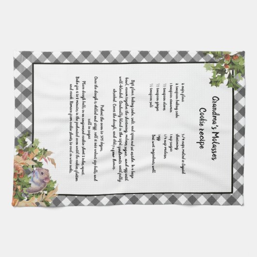 Kerst Muis Heilig Recept Keepsake Grijs Plaid Theedoek (Horizontaal)