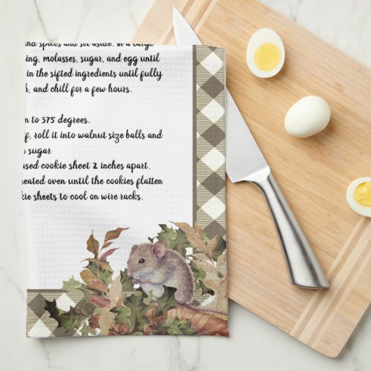 Kerst Muis Heilig Recept Keepsake Tan Plaid Theedoek (Quarter Fold)