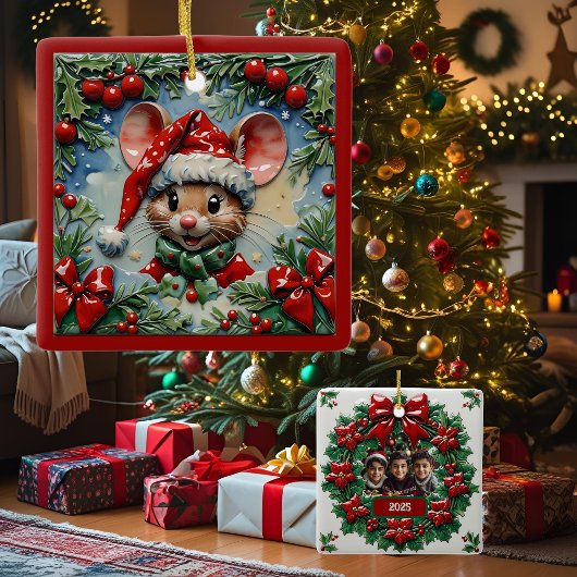 Kerst muis keramisch ornament