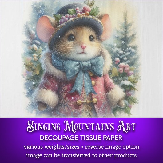 Kerst Muis Rustieke Kerst Decoupage Tissuepapier