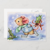 Kerst Muis Schaatsen Leuk Dier Briefkaart (Voorkant / Achterkant)