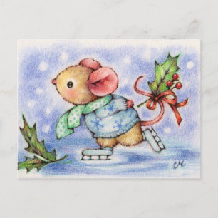 Kerst Muis Schaatsen Leuk Dier Briefkaart