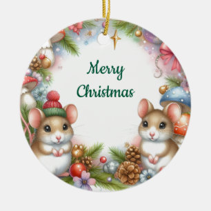 Kerst Muizen en Paddenstoelen Fantasievol Keramisch Ornament