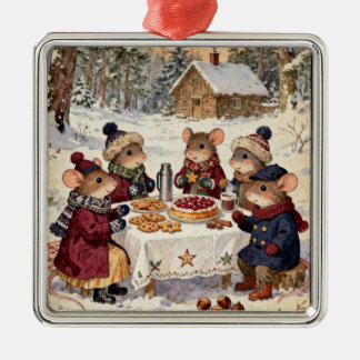 Kerst Muizen Familie Metalen Ornament