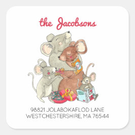 Kerst Muizen Familie Van Vier Retouradres Vierkante Sticker