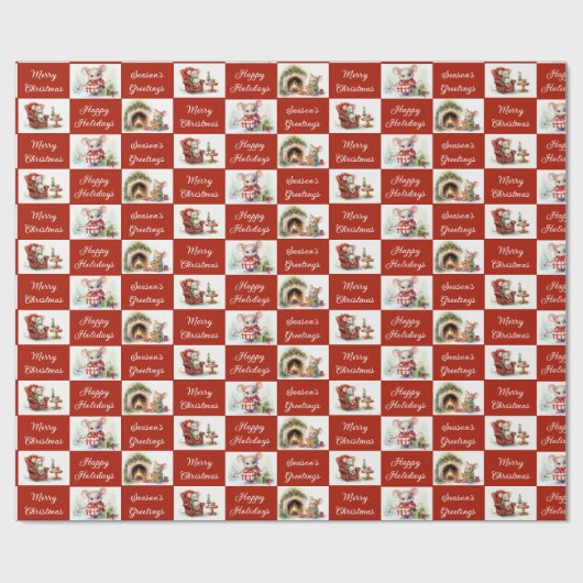 Kerst Muizen Ontwerp Cadeaupapier (Vlak)