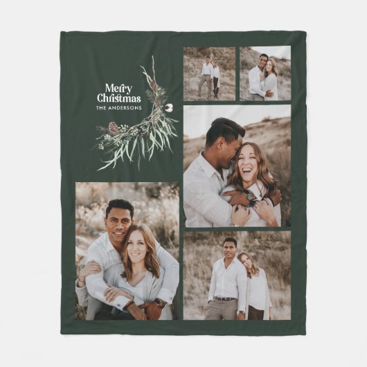 Kerst multi-foto botanische donkergroene rustige fleece deken (Voorkant)