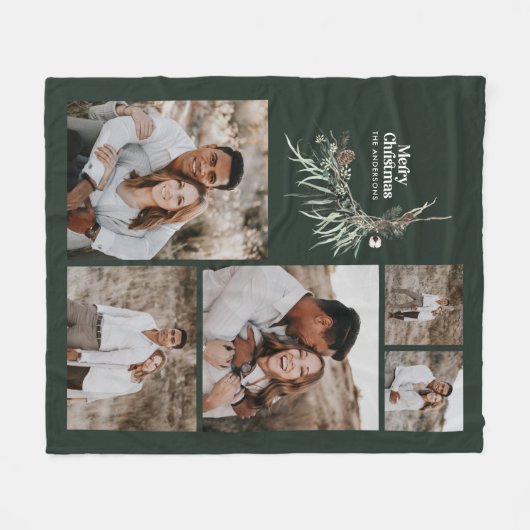Kerst multi-foto botanische donkergroene rustige fleece deken (Voorkant (Horizontaal))