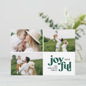 Kerst multi foto moderne groene typografie feestdagenkaart (Staand voorkant)