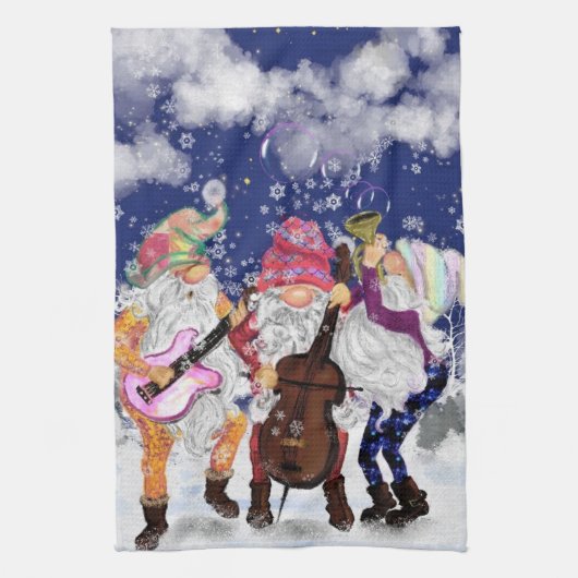 Kerst Musical Gnomes Keuken Handdoek (Verticaal)