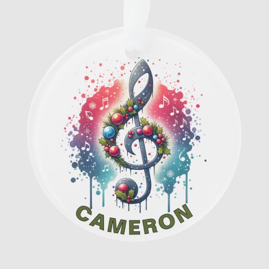 Kerst Muziek Liefhebber Custom Name Ornament (voorkant)