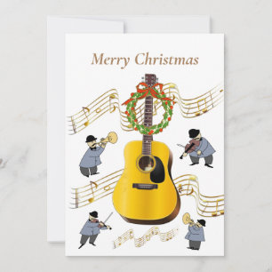 Kerst Muziekinstrumenten Muzieknoten gitaar Feestdagenkaart