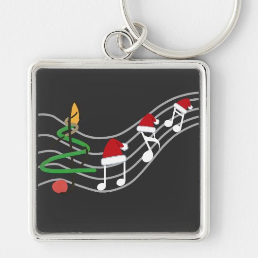 Kerst Muzieknoten Santa Hat Treble Clef Sleutelhanger (Voorkant)