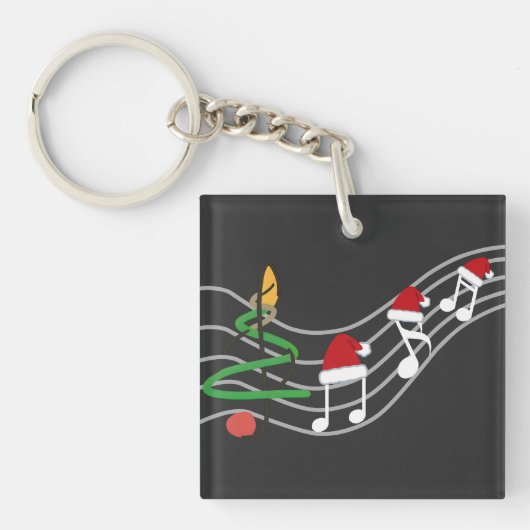 Kerst Muzieknoten Santa Hat Treble Clef Sleutelhanger (Voorkant)