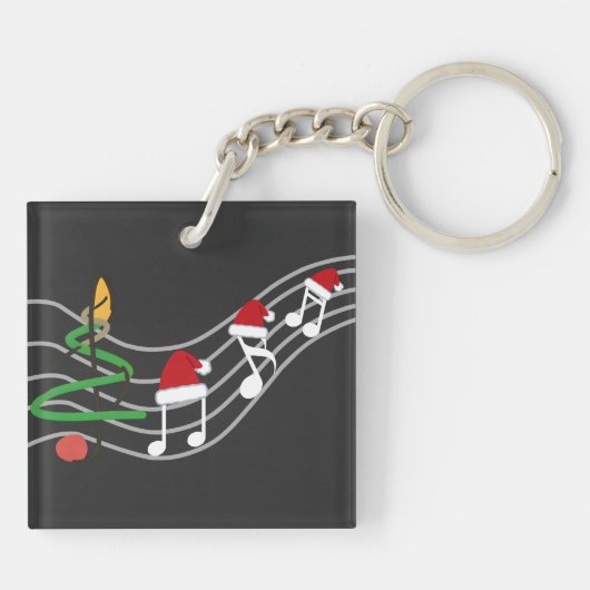 Kerst Muzieknoten Santa Hat Treble Clef Sleutelhanger (Achterkant)