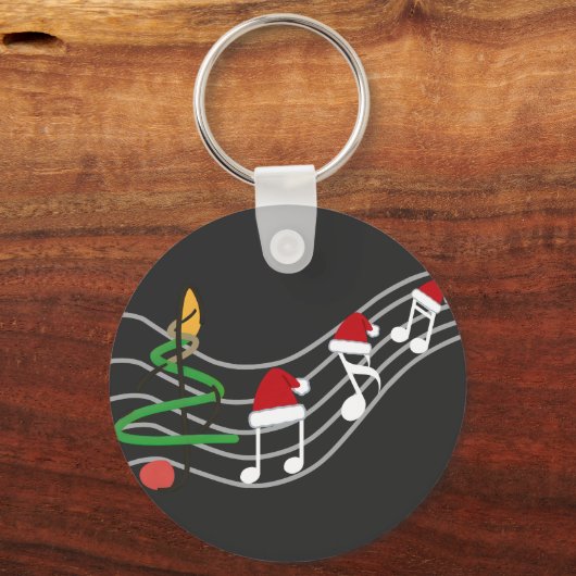 Kerst Muzieknoten Santa Hat Treble Clef Sleutelhanger (Voorkant)