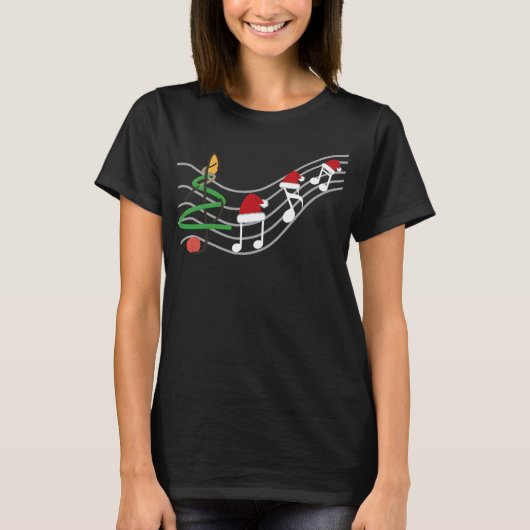 Kerst Muzieknoten Santa Hat Treble Clef T-shirt (Voorkant)