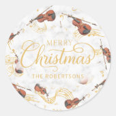 Kerst Muzieknoten Viool Elegant Ronde Sticker (Voorkant)