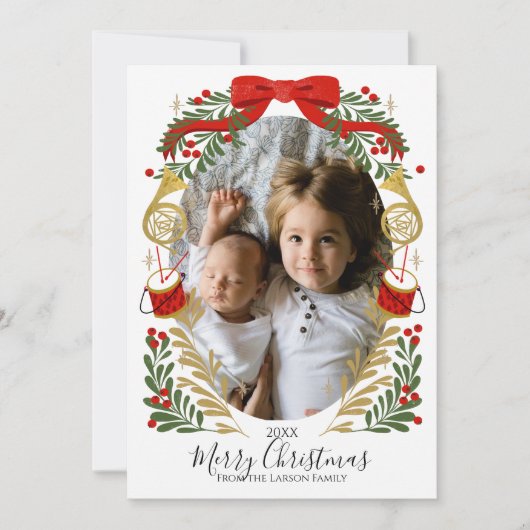 Kerst Muzikale Krans Fotokaart Aankondiging (Voorkant)