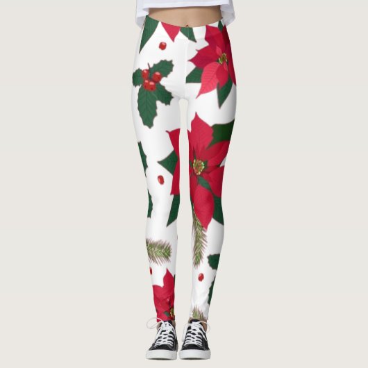 Kerst naadloos met Poinsettia Leggings (Voorkant)