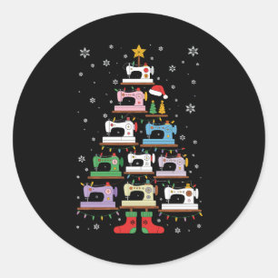 Kerst Naaimachine Kerstboom Lichtjes Kousen Ronde Sticker