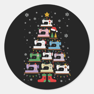 Kerst Naaimachine Kerstboom Lichtjes Kousen Ronde Sticker