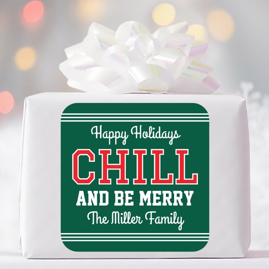 Kerst Naam Typografie Groen Rood Vierkante Sticker