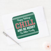 Kerst Naam Typografie Groen Rood Vierkante Sticker (Envelop)
